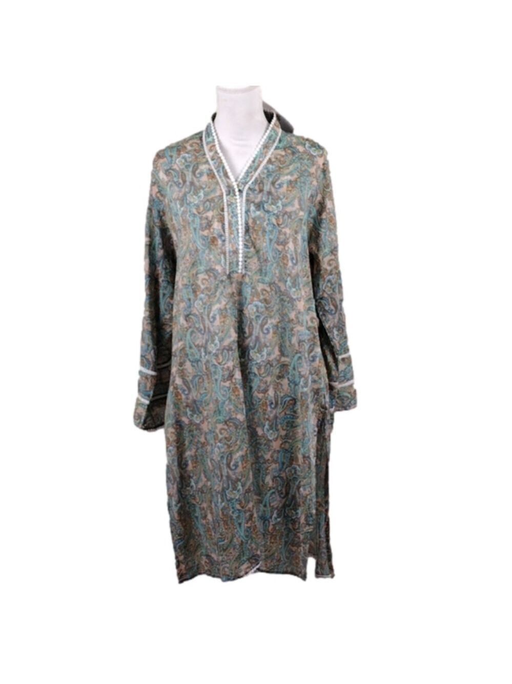 Image Est. 1993 Ocean Jade Paisley V-Neck Full Sleeve Lace Finishing India Kurta